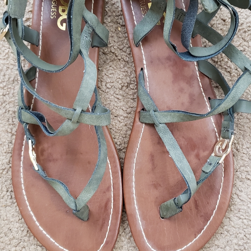 Guess dark green olive strappy sandals